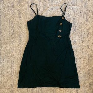 Dark green linen daytime mini dress